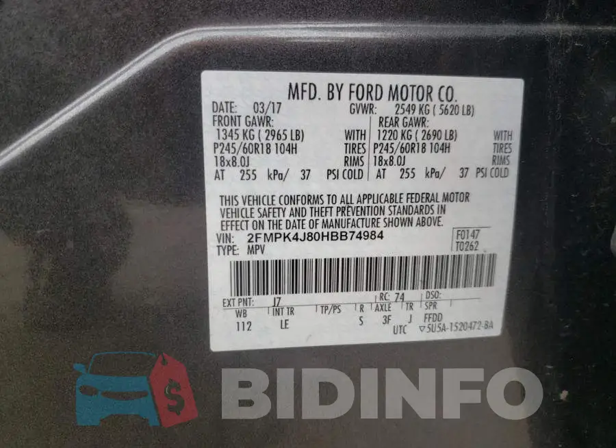 2FMPK4J80HBB74984 Photo# 10