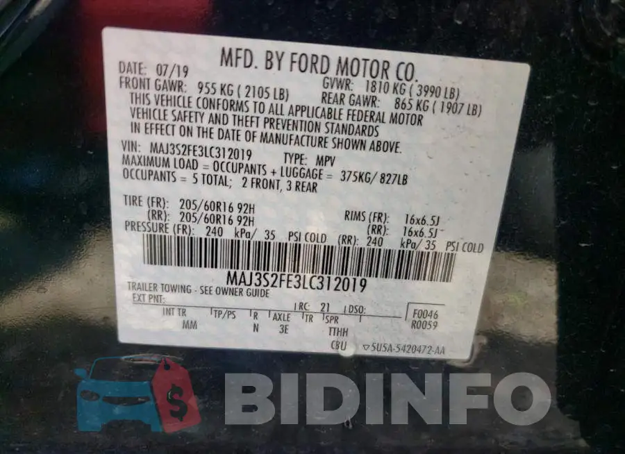 MAJ3S2FE3LC312019 Photo# 10