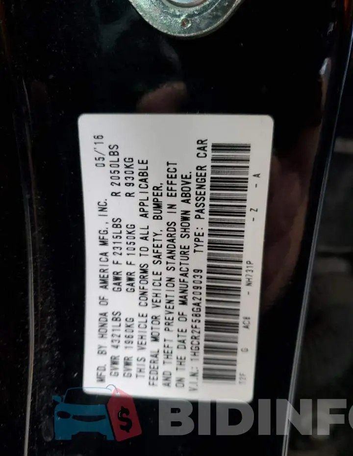 1HGCR2F58GA209039 Photo# 12