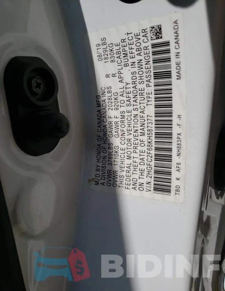 2HGFC2F68KH587377 Photo# 10