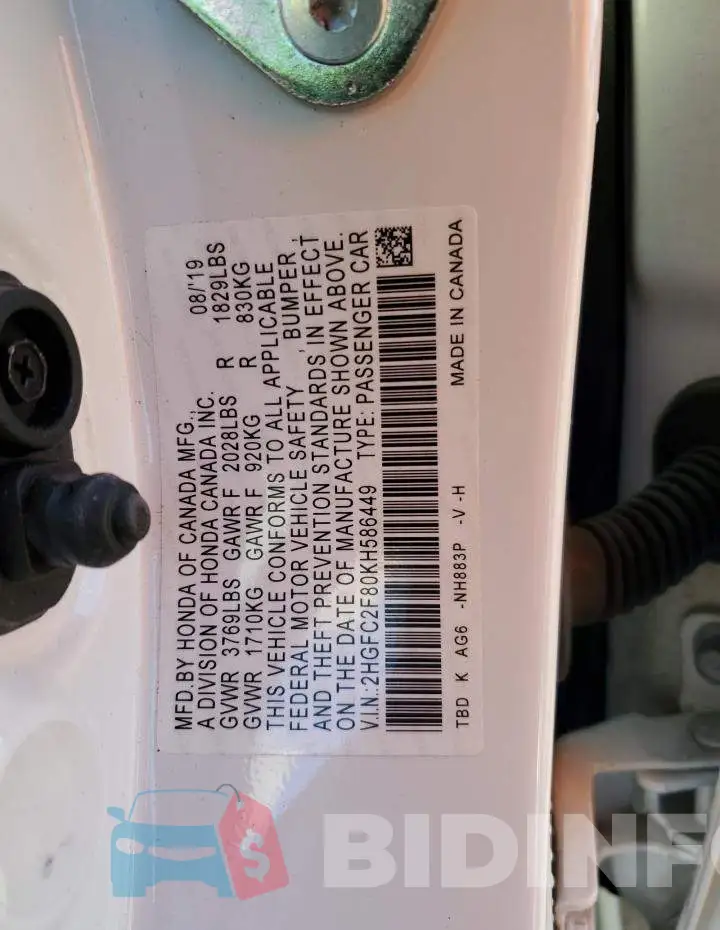 2HGFC2F80KH586449 Photo# 10