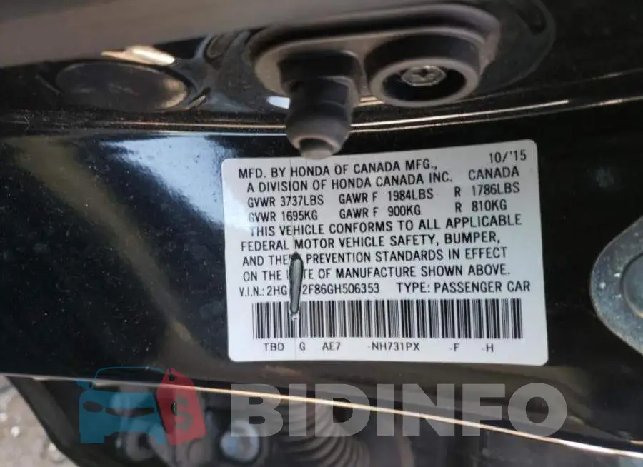 2HGFC2F86GH506353 Photo# 10