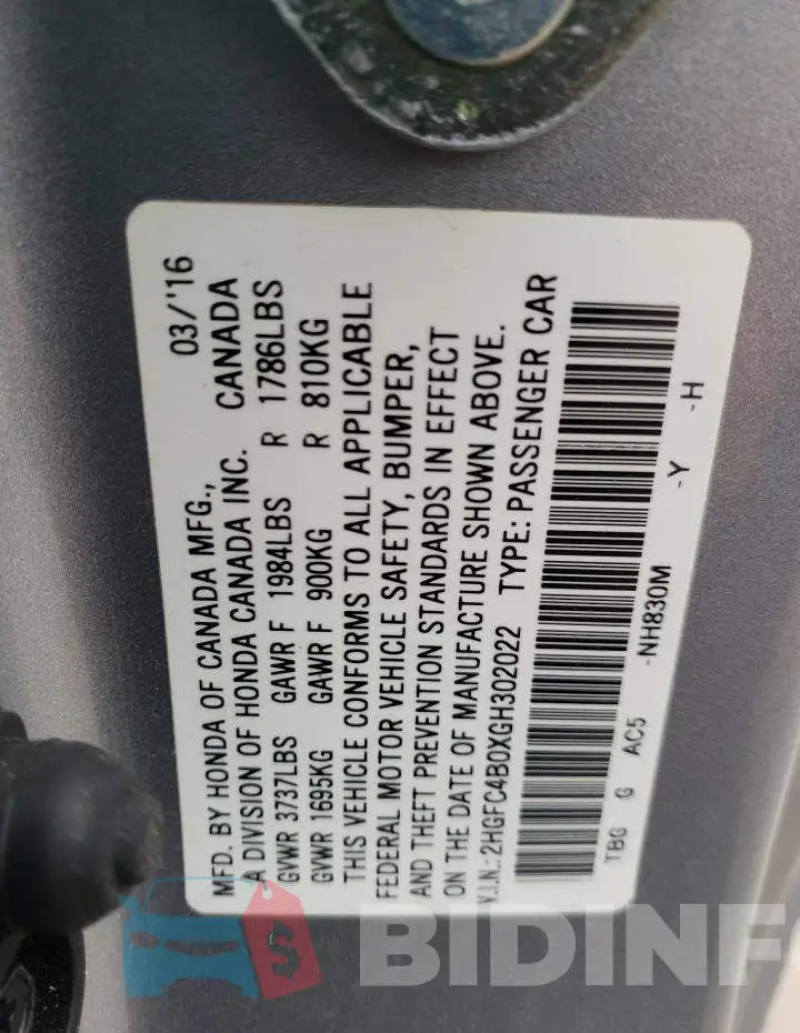 2HGFC4B0XGH302022 Photo# 10