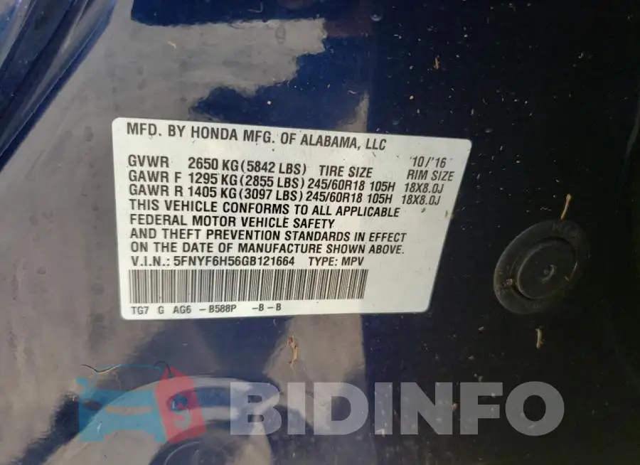 5FNYF6H56GB121664 Photo# 10