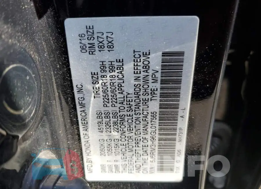 5J6RM3H96GL017565 Photo# 10