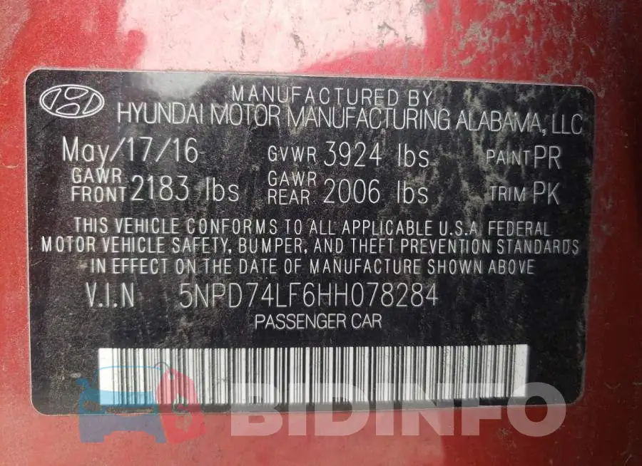 5NPD74LF6HH078284 Photo# 10