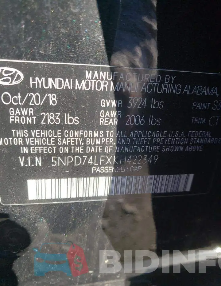 5NPD74LFXKH422349 Photo# 10