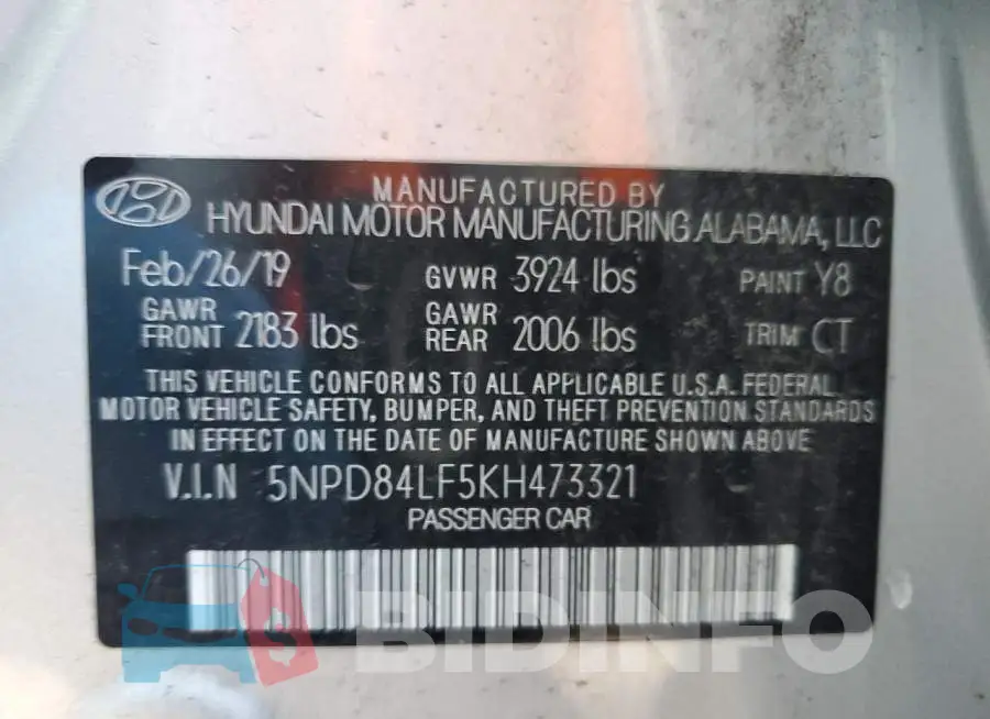 5NPD84LF5KH473321 Photo# 10