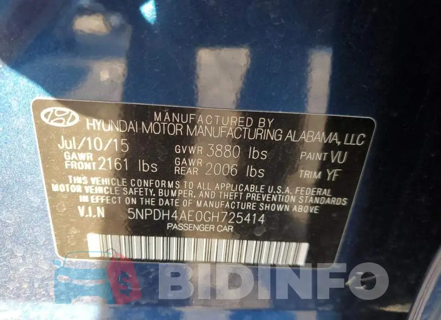 5NPDH4AE0GH725414 Photo# 12