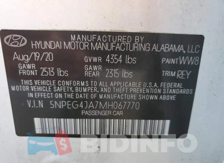 5NPEG4JA7MH067770 Photo# 10