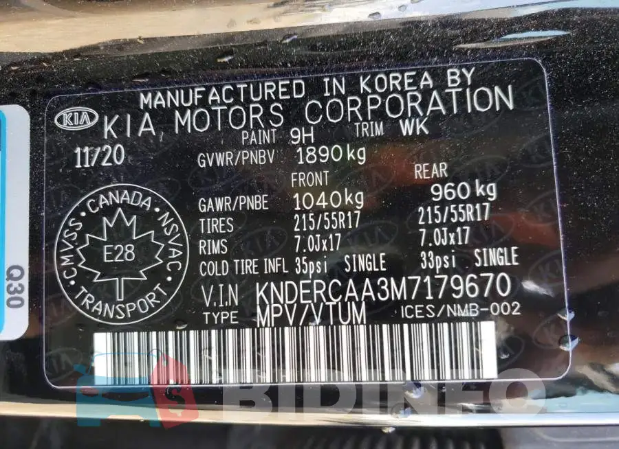 KNDERCAA3M7179670 Photo# 10