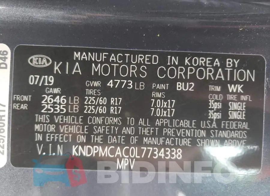 KNDPMCAC0L7734338 Photo# 10