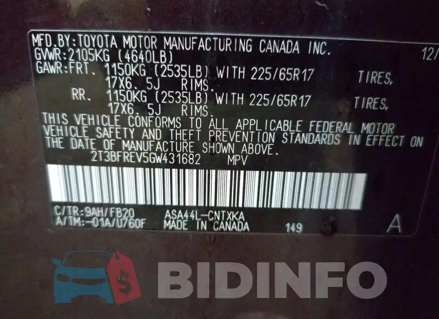 2T3BFREV5GW431682 Photo# 10
