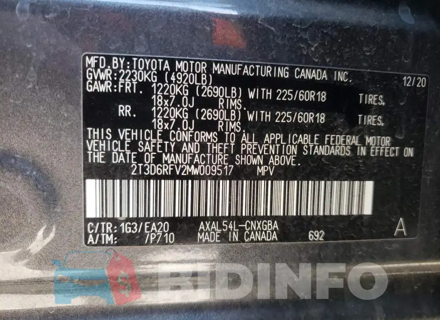 2T3D6RFV2MW009517 Photo# 10