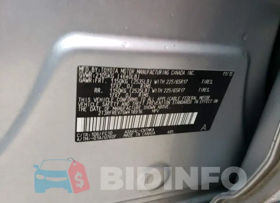 2T3RFREV7GW418916 Photo# 10