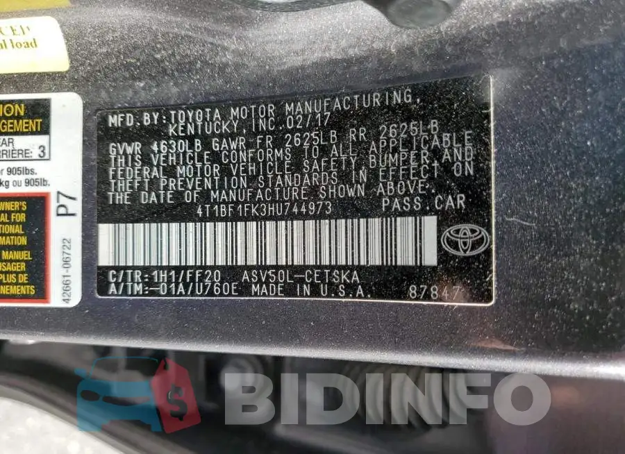 4T1BF1FK3HU744973 Photo# 10