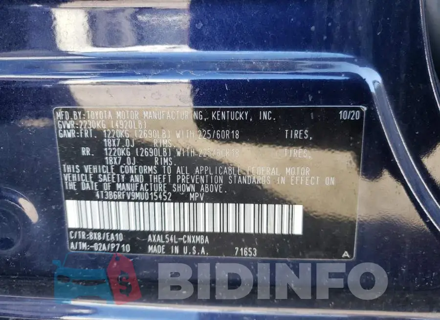 4T3B6RFV9MU015452 Photo# 10