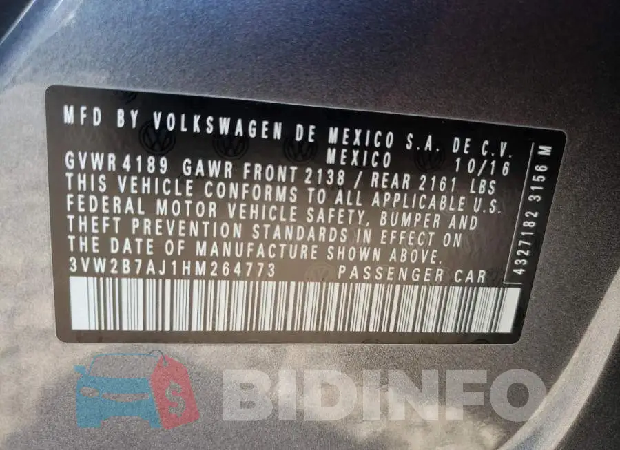 3VW2B7AJ1HM264773 Photo# 12