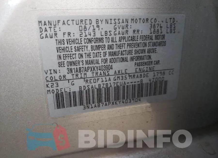 3N1AB7APXKY403904 Photo# 10