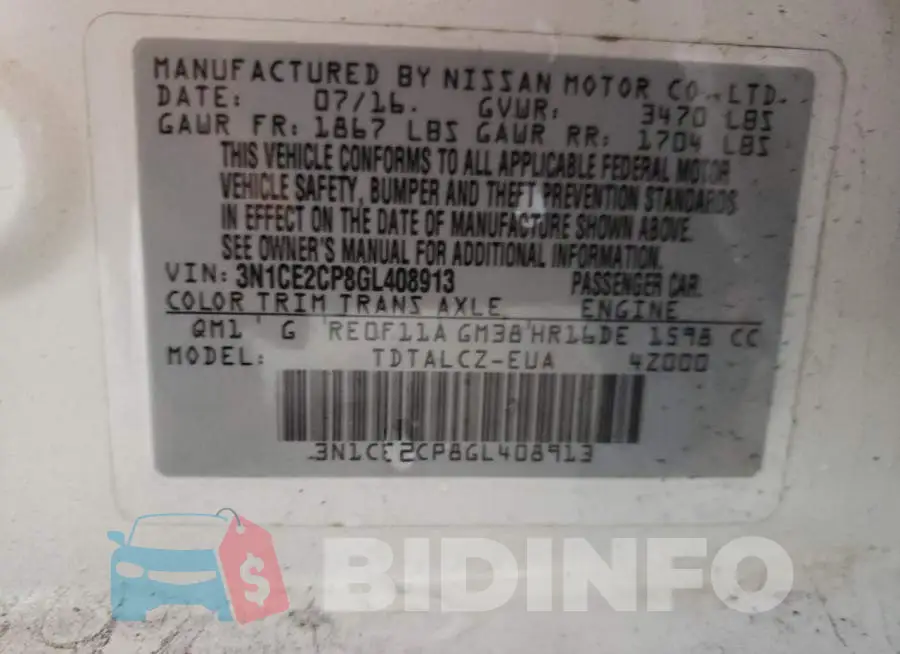 3N1CE2CP8GL408913 Photo# 12