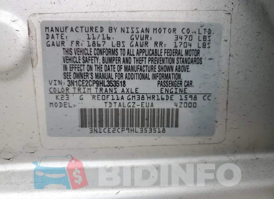 3N1CE2CP9HL353518 Photo# 12