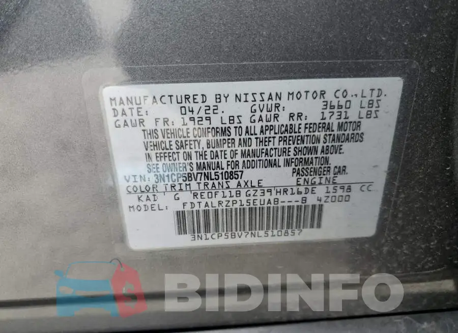 3N1CP5BV7NL510857 Photo# 10