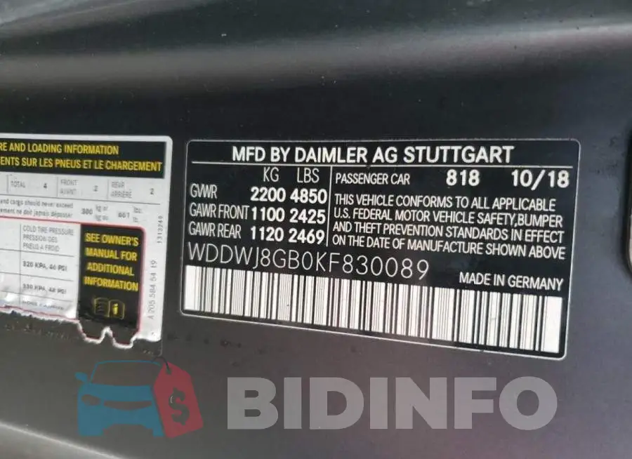 WDDWJ8GB0KF830089 Photo# 12