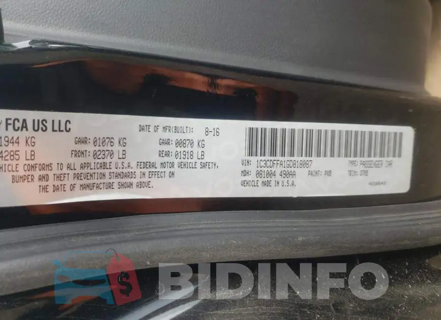 1C3CDFFA1GD818087 Photo# 10