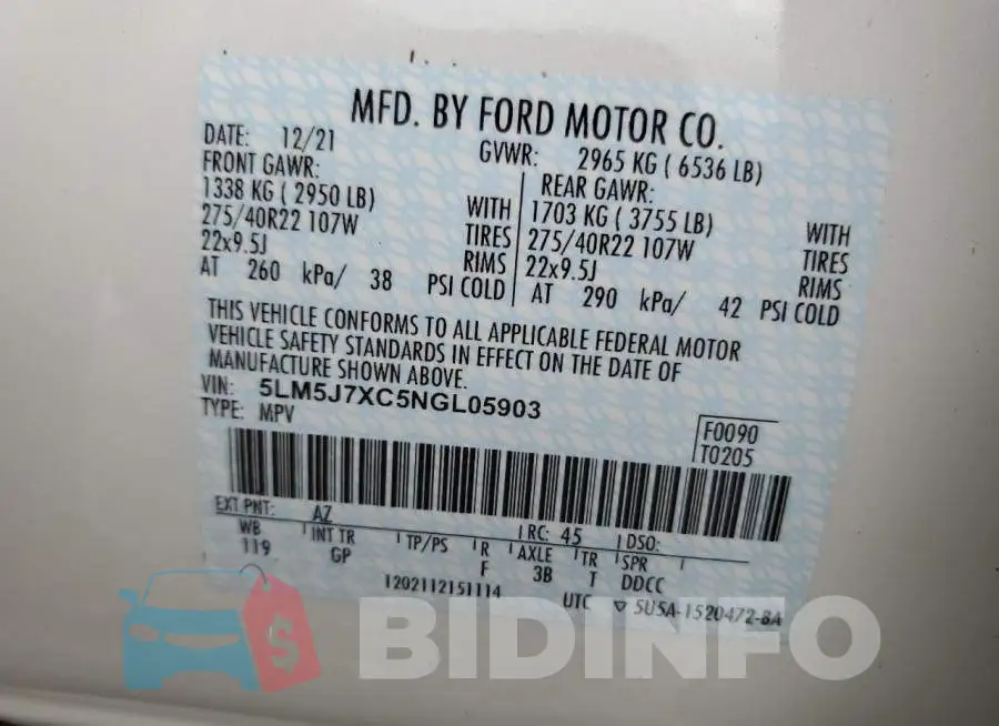 5LM5J7XC5NGL05903 Photo# 10