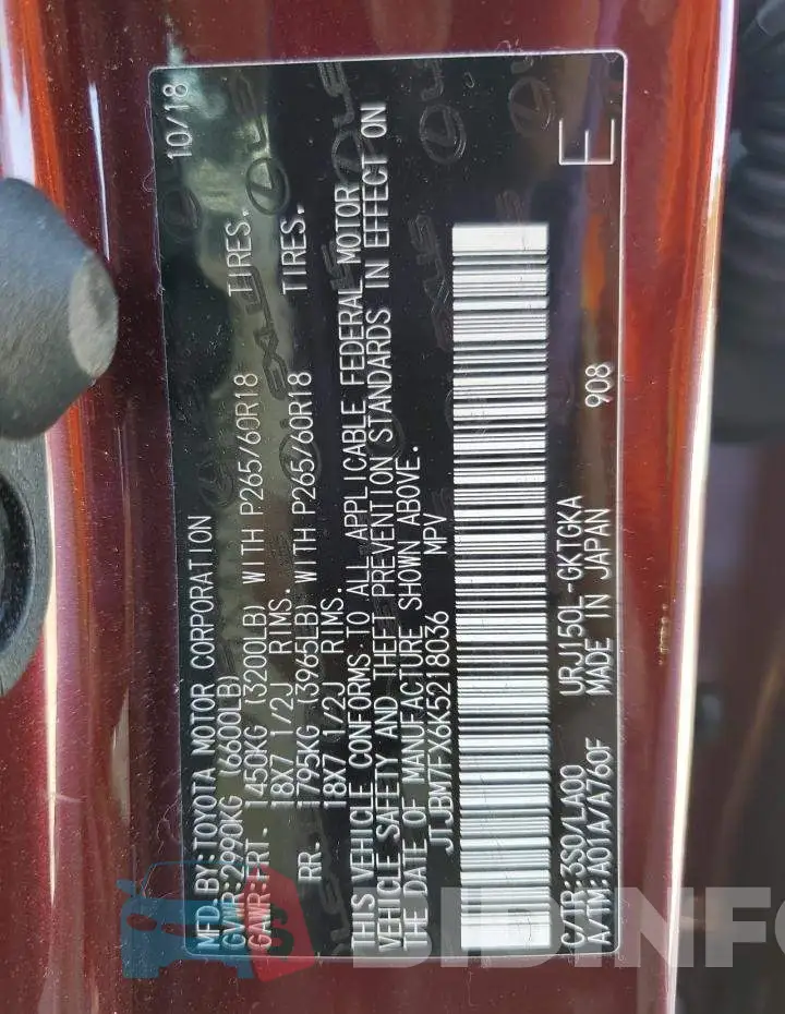 JTJBM7FX6K5218036 Photo# 10