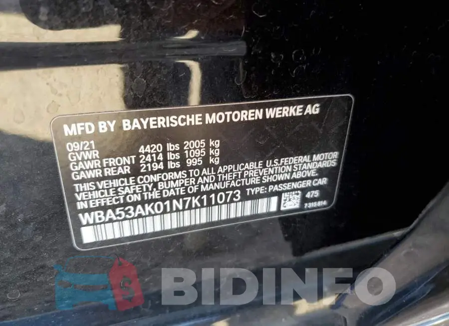 WBA53AK01N7K11073 Photo# 12
