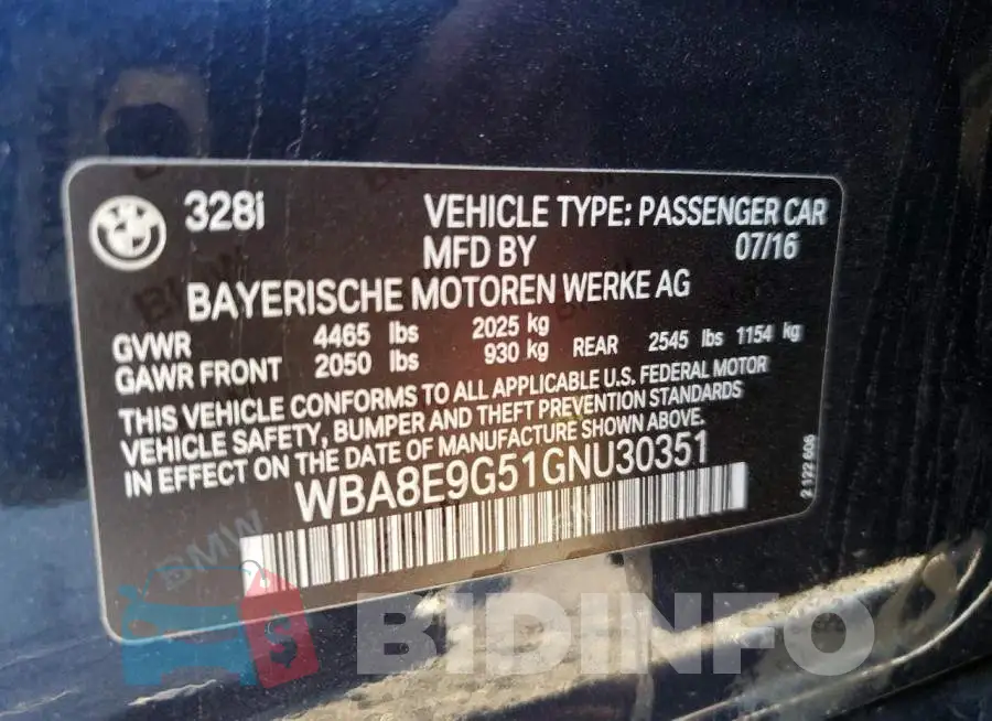 WBA8E9G51GNU30351 Photo# 12