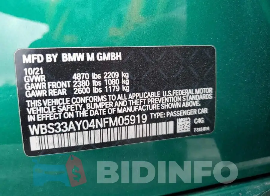 WBS33AY04NFM05919 Photo# 10