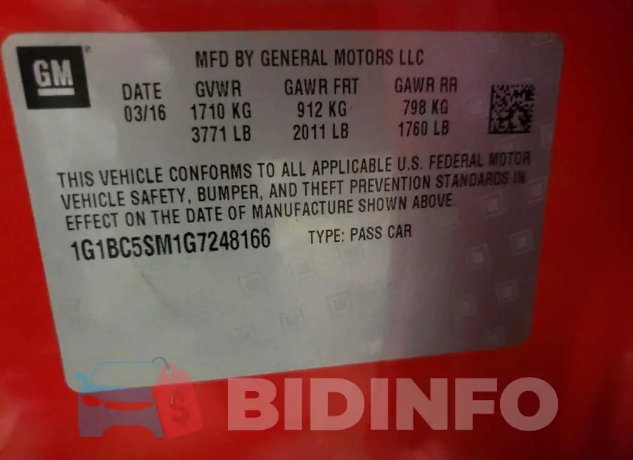1G1BC5SM1G7248166 Photo# 10
