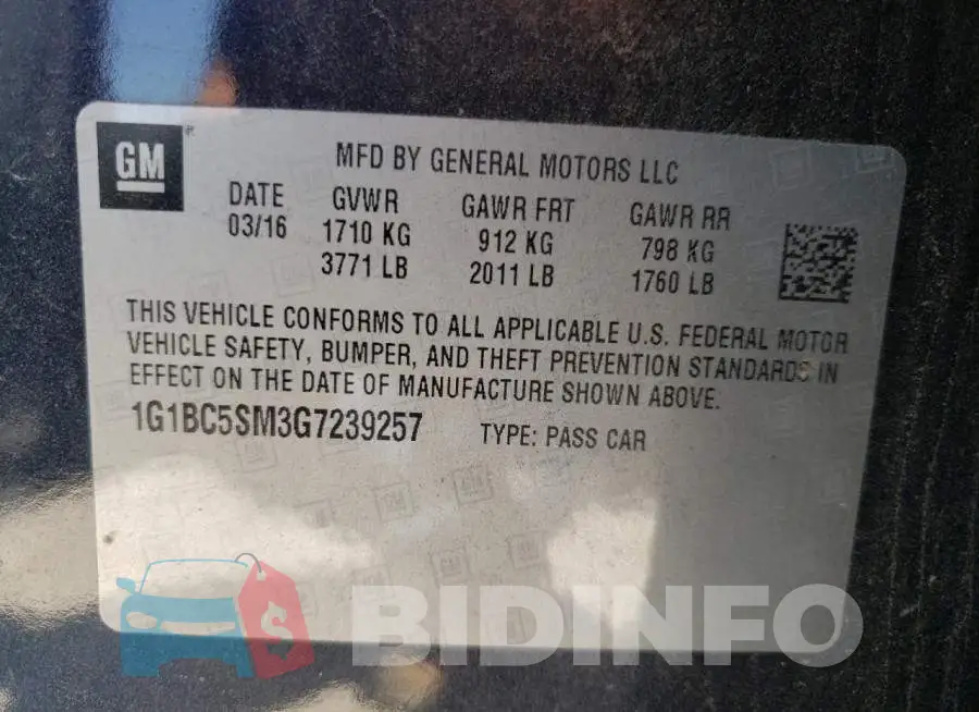 1G1BC5SM3G7239257 Photo# 10