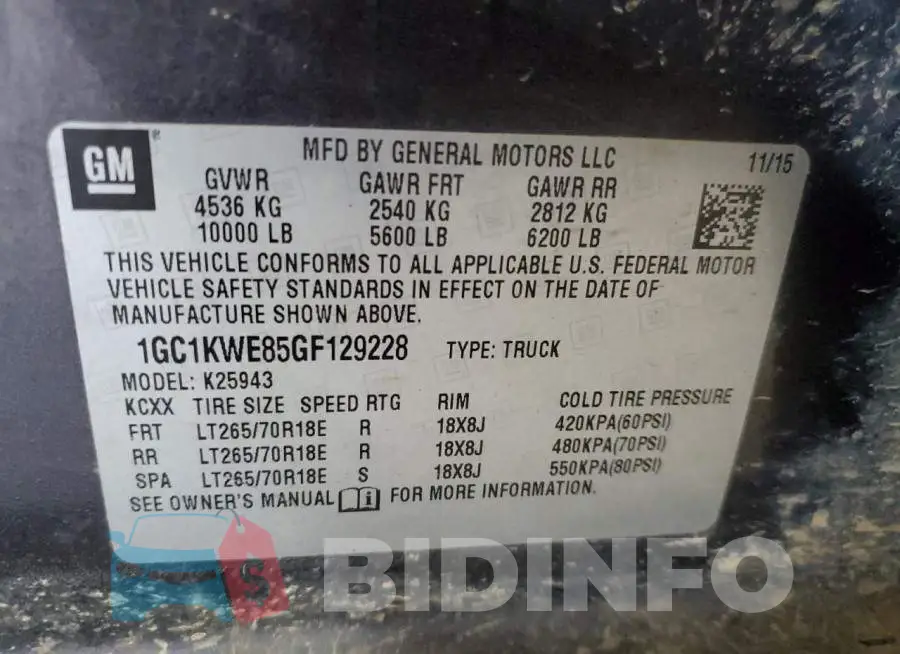 1GC1KWE85GF129228 Photo# 10