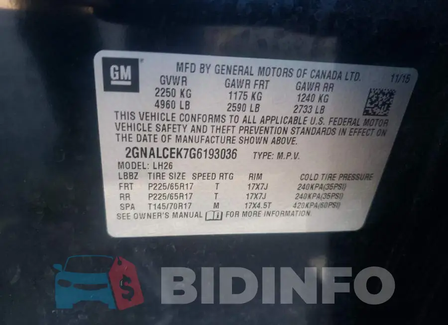 2GNALCEK7G6193036 Photo# 10