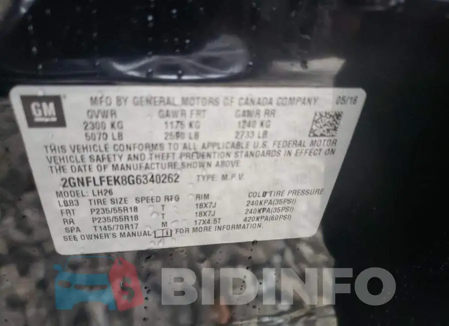 2GNFLFEK8G6340262 Photo# 10