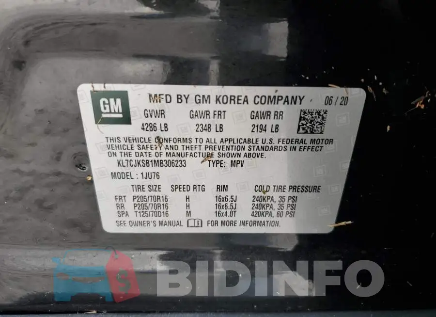 KL7CJKSB1MB306233 Photo# 10