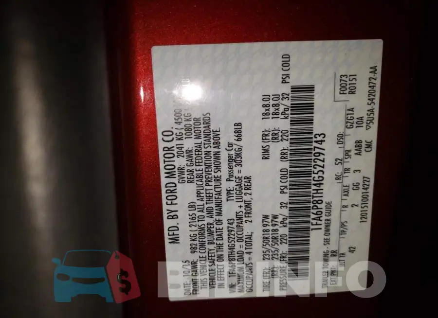 1FA6P8TH4G5229743 Photo# 10