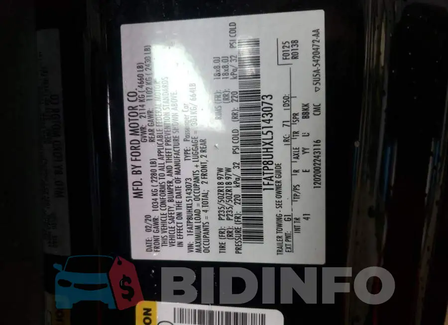 1FATP8UHXL5143073 Photo# 10