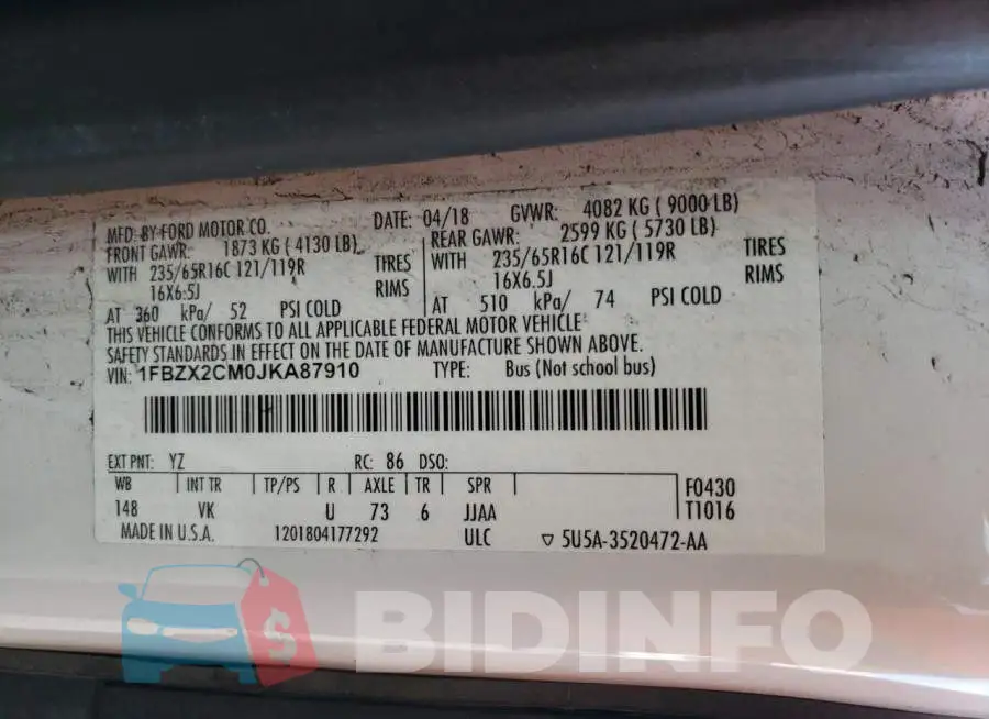 1FBZX2CM0JKA87910 Photo# 10