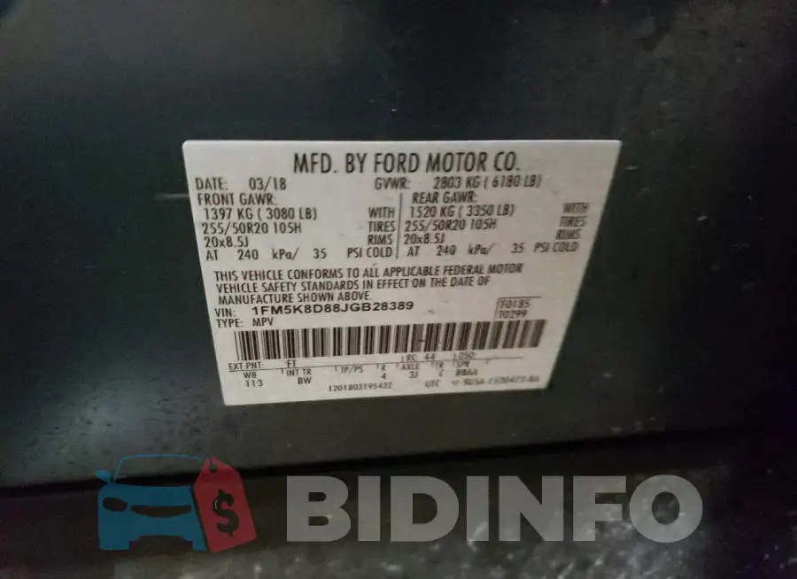 1FM5K8D88JGB28389 Photo# 10