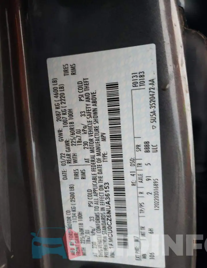 1FMCU0CZ6NUA36153 Photo# 10