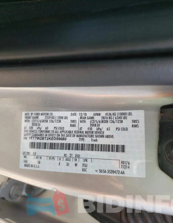 1FT7W2BT2KED59680 Photo# 10