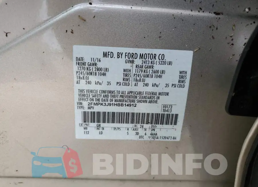2FMPK3J91HBB14912 Photo# 13
