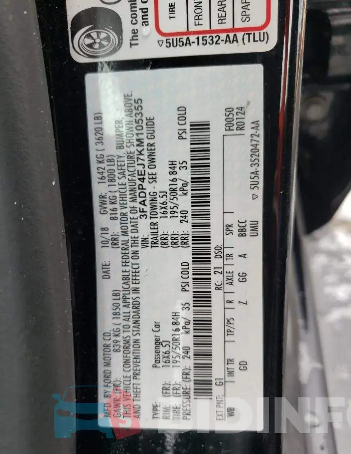 3FADP4EJ7KM105355 Photo# 10
