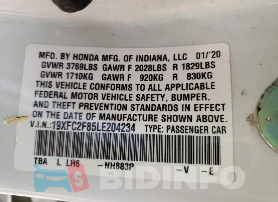 19XFC2F85LE204234 Photo# 10