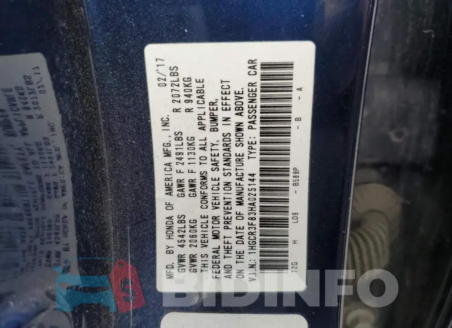 1HGCR3F83HA025144 Photo# 10