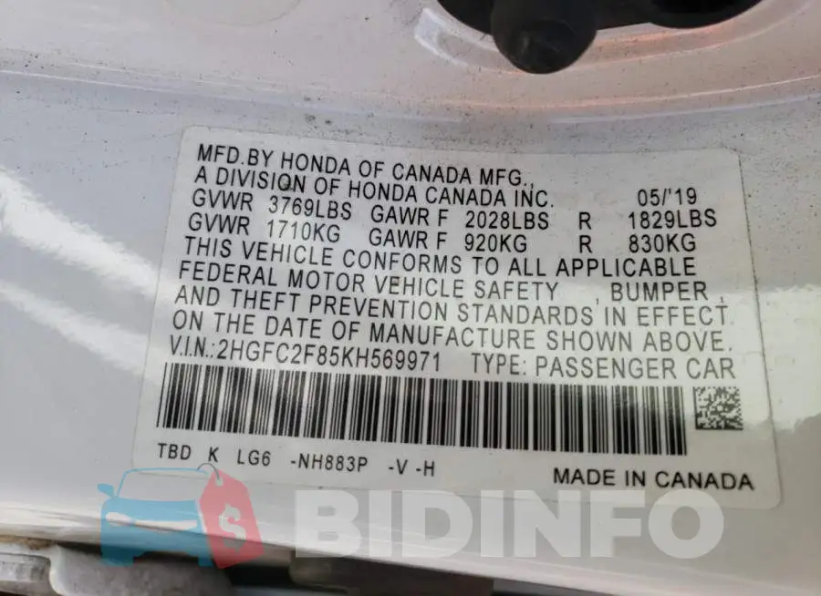 2HGFC2F85KH569971 Photo# 10